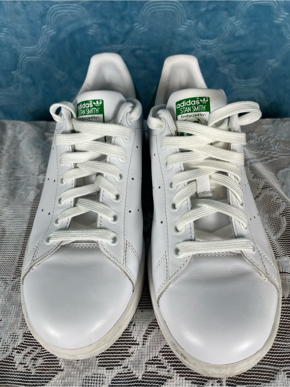 adidas White Leather Sneakers with Green Tongue Logo